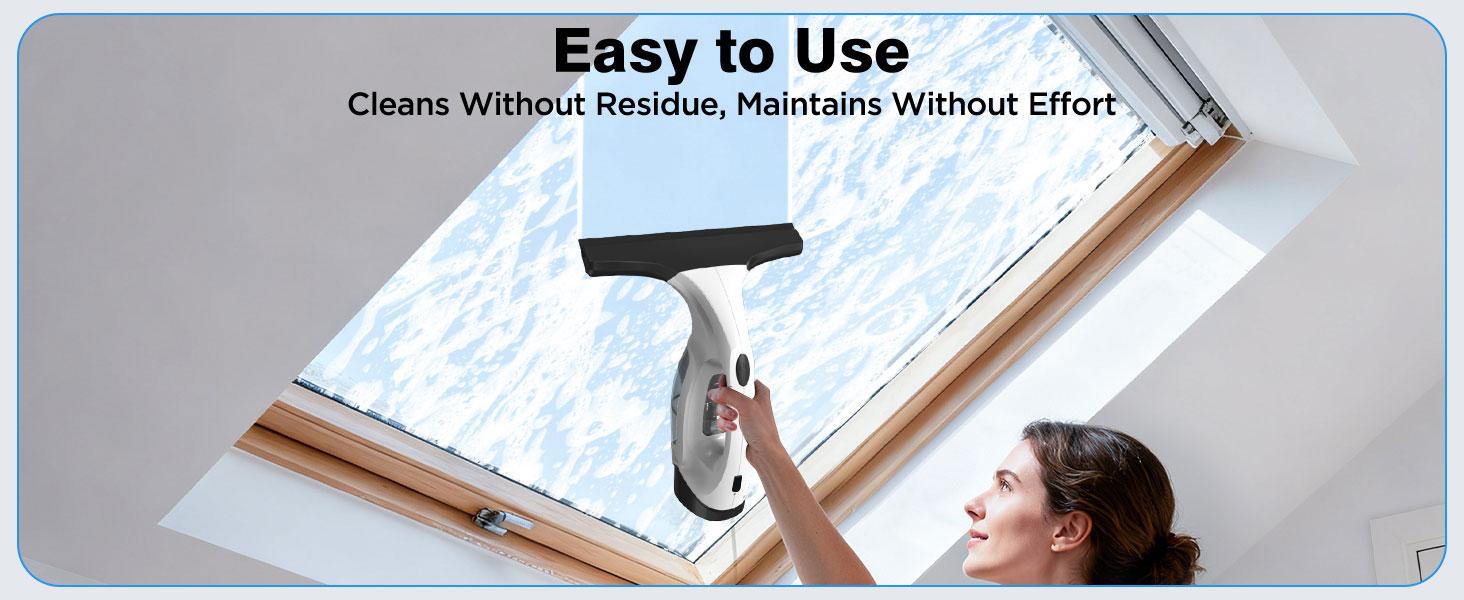 Window Vacuum Squeegee Cordless, 2000Pa Electric Window Cleaner Tool with 2200mAh & 150ml Water Collection Tank, Window Cleaning Kit Shower Squeegee for Glass Doors, Windows, Mirrors, Car (White)