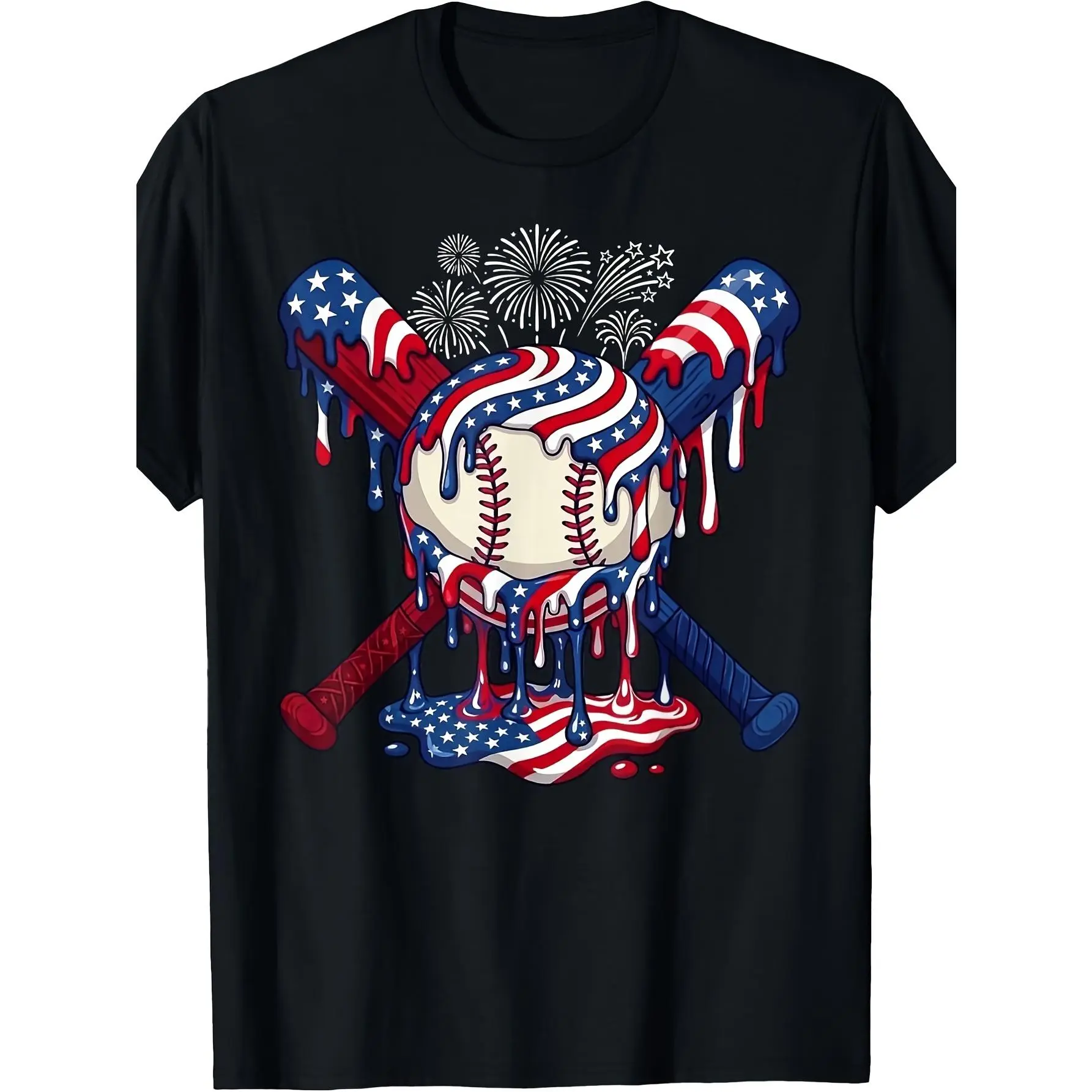 American Baseball Ice Cream Drip Crew Neck Tee Breathable Casual Streetwear All-Year Outfit & Premium Gift Unisex for Boys and Girls