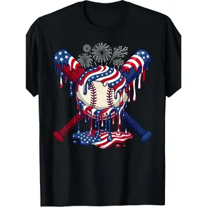 American Baseball Ice Cream Drip Crew Neck Tee Breathable Casual Streetwear All-Year Outfit & Premium Gift Unisex for Boys and Girls