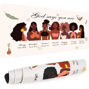 Black Girl Desk Mat - Christian Inspirational Quote Large Gaming Mouse Pad, Black Art Gifts for Women, Office Desk Protector