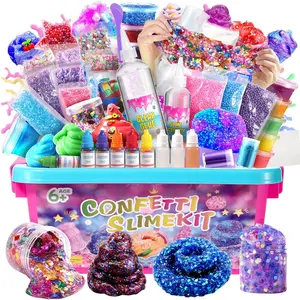 Sparkling Slime Making Kit DIY Craft Set with Clear Glue, Colors and Decorations, Perfect for Kids Ages 6+