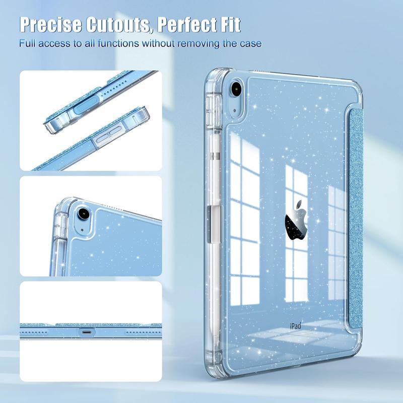 Shiny Clear iPad Case | Glitter Back Cover with Pencil Holder for iPad 10th & 11th Gen