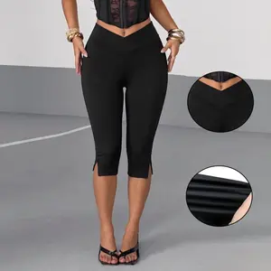 ASANDY Women's High Waist Split Hem Cropped Capri Leggings - Slim Elastic Breathable Activewear Bottoms, High Waist Activewear for Fitness, Gym Workout Sportswear, Fitness Training Pant