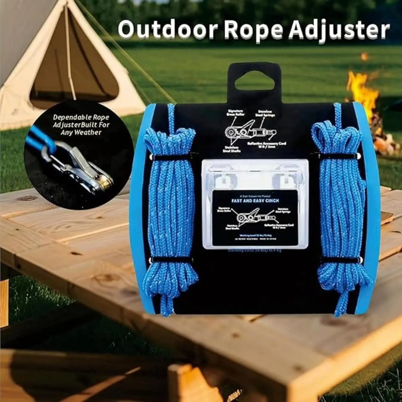 The Original Rope Tightening Tool & Tensioner 6-Pack with Rollercam Technology – Heavy-Duty Tie Down for Outdoors, Tarps, Boating, Camping Gear, Camping Supplies & Camping Equipment