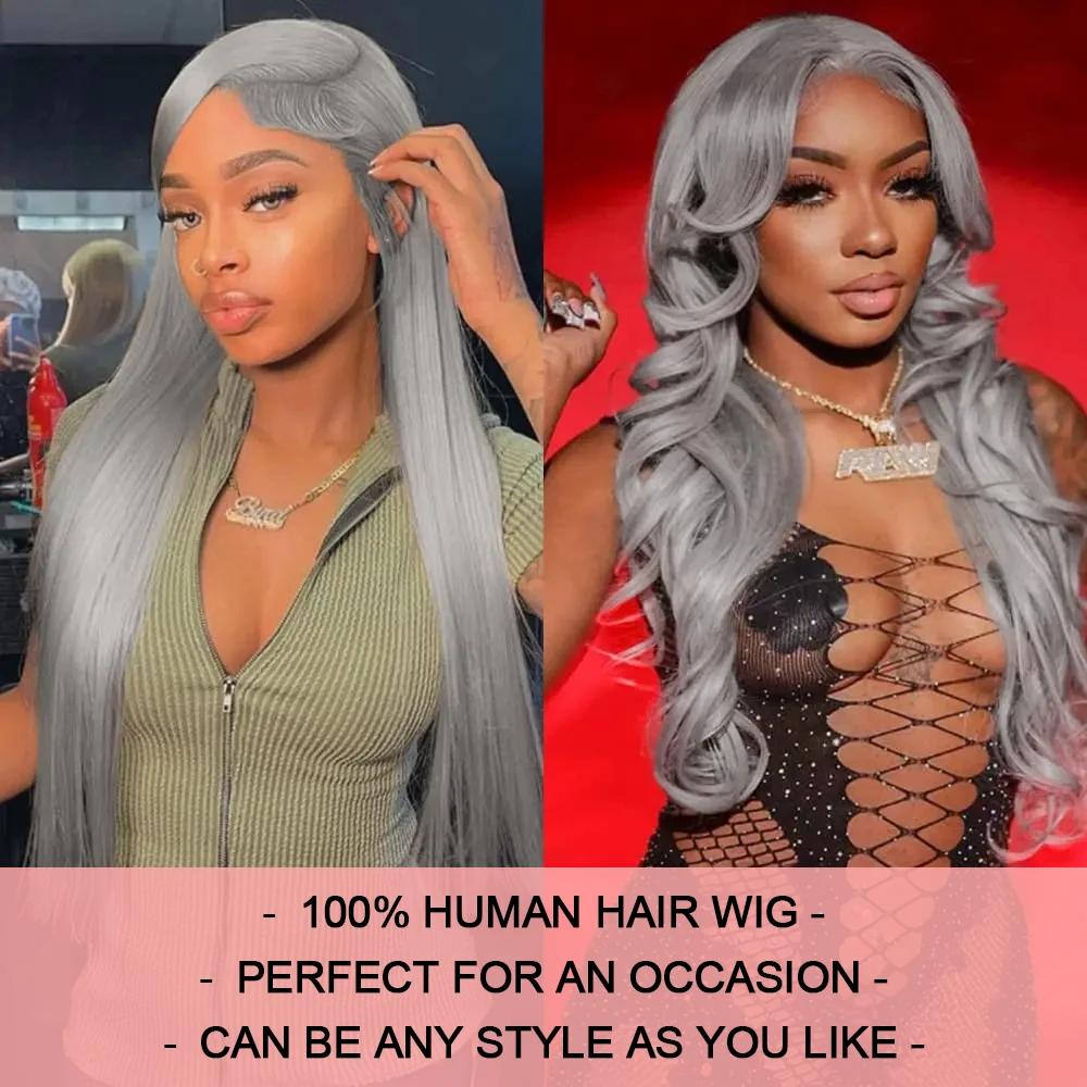 Bling Hair 30 Inch Silver Grey Straight 13x6 Hd Lace Frontal Human Hair Wigs Colored Hair Pre Plucked 13x4 Transparence Lace Front Wig 100% Human Hair Brazilian For Women