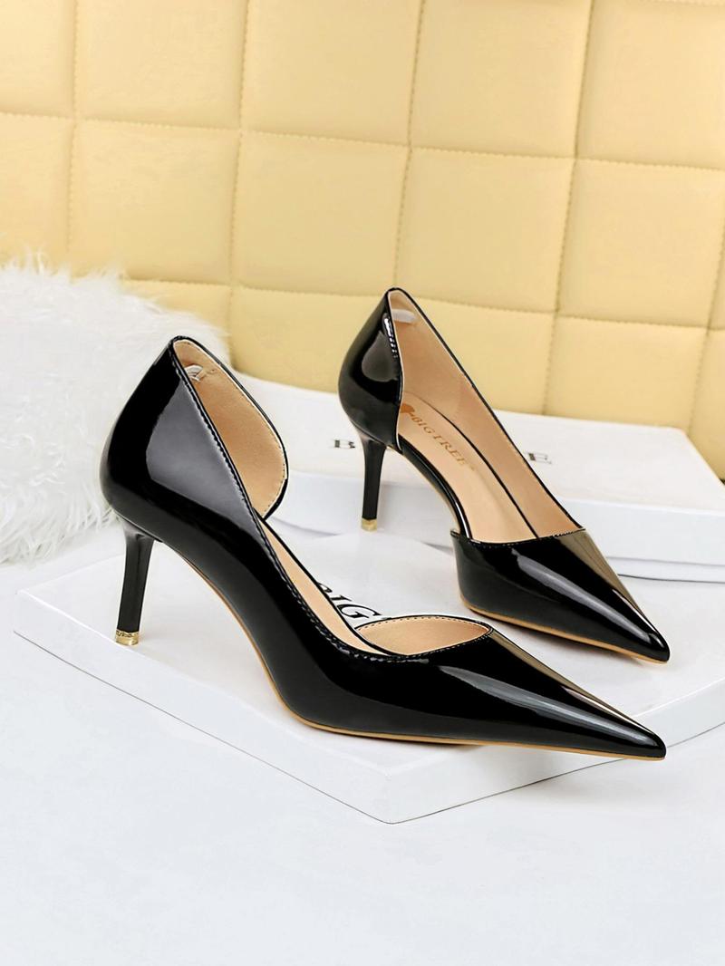 Women's Fashionable Solid Color Pointed Toe Stiletto Heels, Elegant Patent Leather High Heel Shoes for Party, Daily Clothing Decor for Women & Girls, Dress Formal Shoes