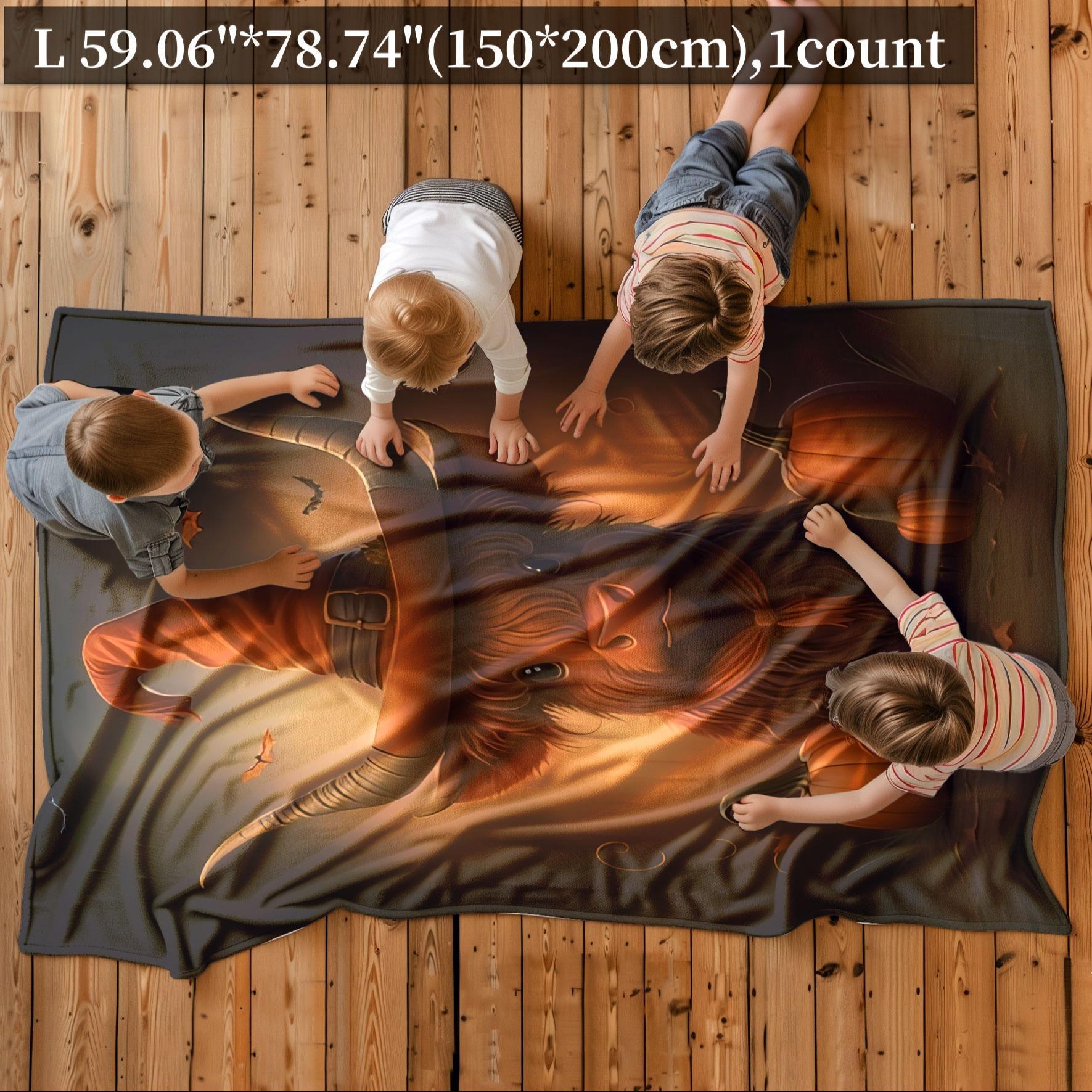 Cartoon Cow & Pumpkin Pattern Flannel Blanket, 1 Count Soft Throw Blanket, Bedroom Accessories, Warm Napping Blanket for Home Office Travel Camping, Christmas Decor, Christmas Accessories, Christmas Gifts, Christmas Decorations, Halloween