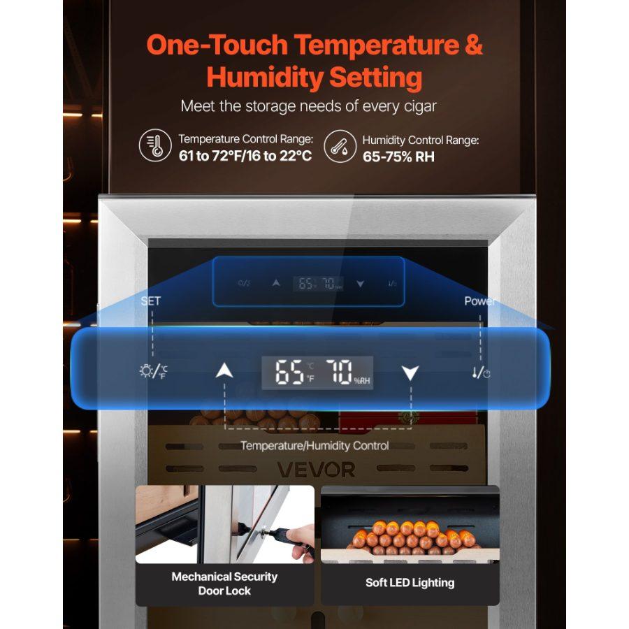 VEVOR Electric Humidor, 50L, 300 Counts Electric Cigar Humidor Cabinet with Compressor Cooling, Constant Humidity Temperature Control, Spanish Cedar Wood Shelves Drawers, 2 Layers, for Household