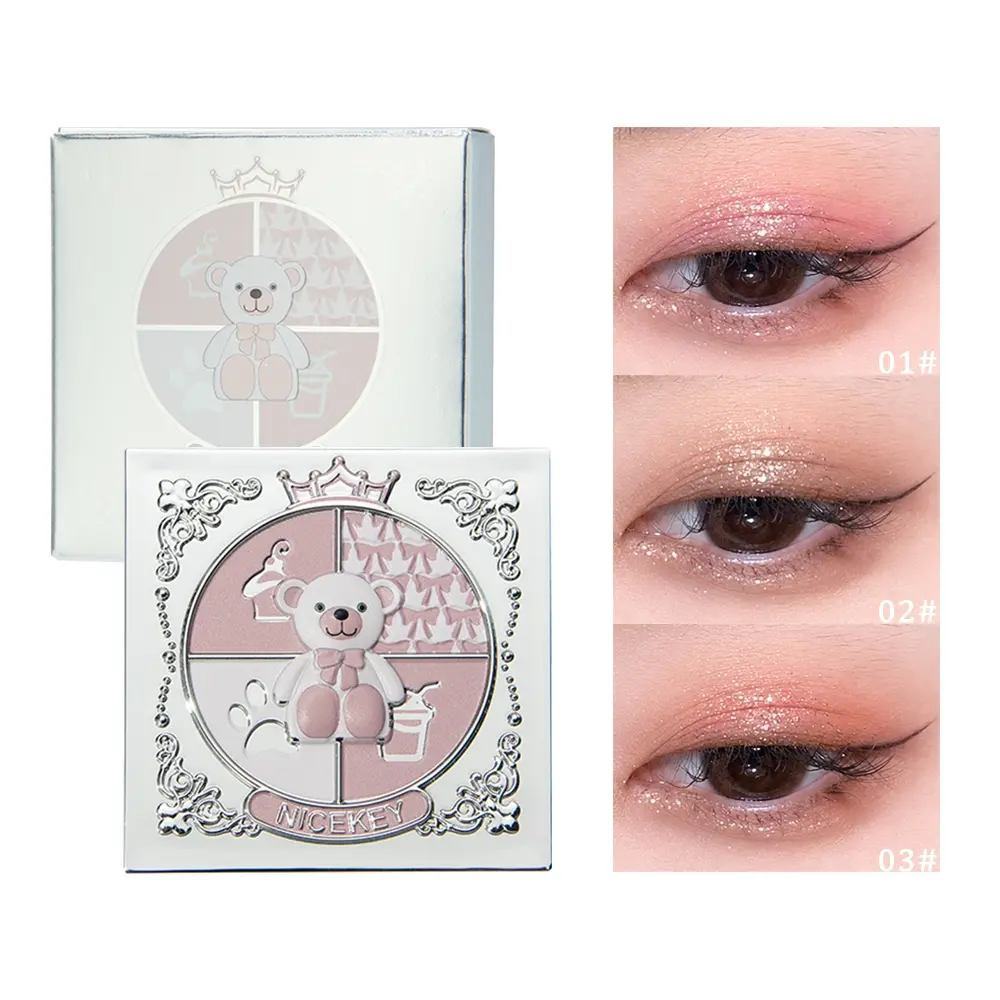9 Colors Eyeshadow Palette, Cute Bear Makeup Palette, Matte Shimmer Glitter Eyeshadow, Pink Neutral Smoky Eye Makeup, Long Lasting Blendable Eye Shadow for Daily Party