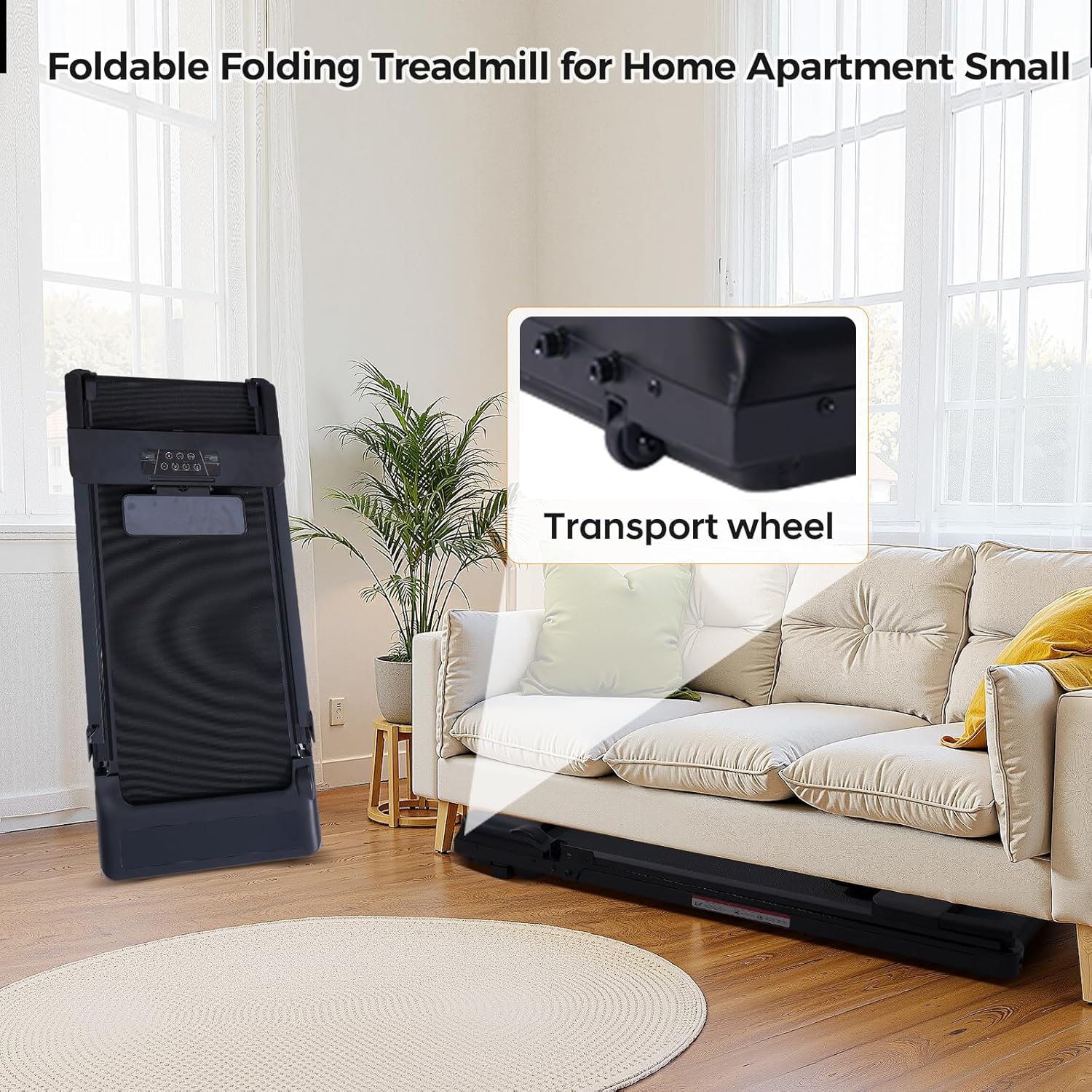 SUNDAY MIRTH Folding Walking Pad Treadmill with Handle Bar, 3.5HP Compact Portable Foldable Walking Pads Treadmill with Handles, Electric Small Treadmills for Home Office Apartment, LED Display, 400 LBS Capacity