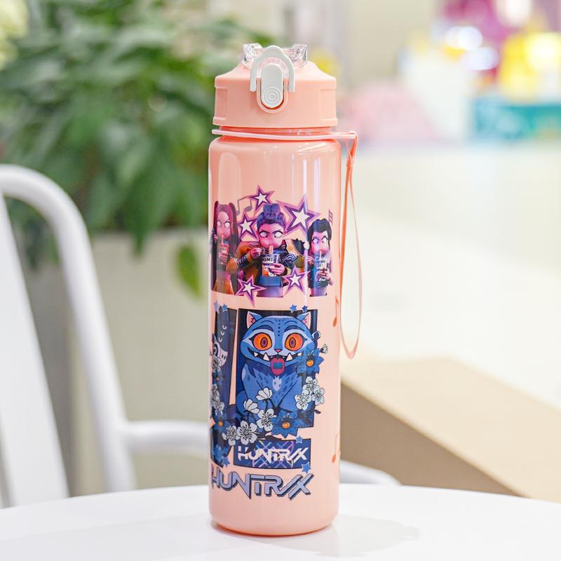 K-Pop Ghost Hunter Theme Totem Water Bottle, Reusable Hard Plastic with Lid and Straw, 700ML Eco-Friendly Alternative, Perfect for School and Travel