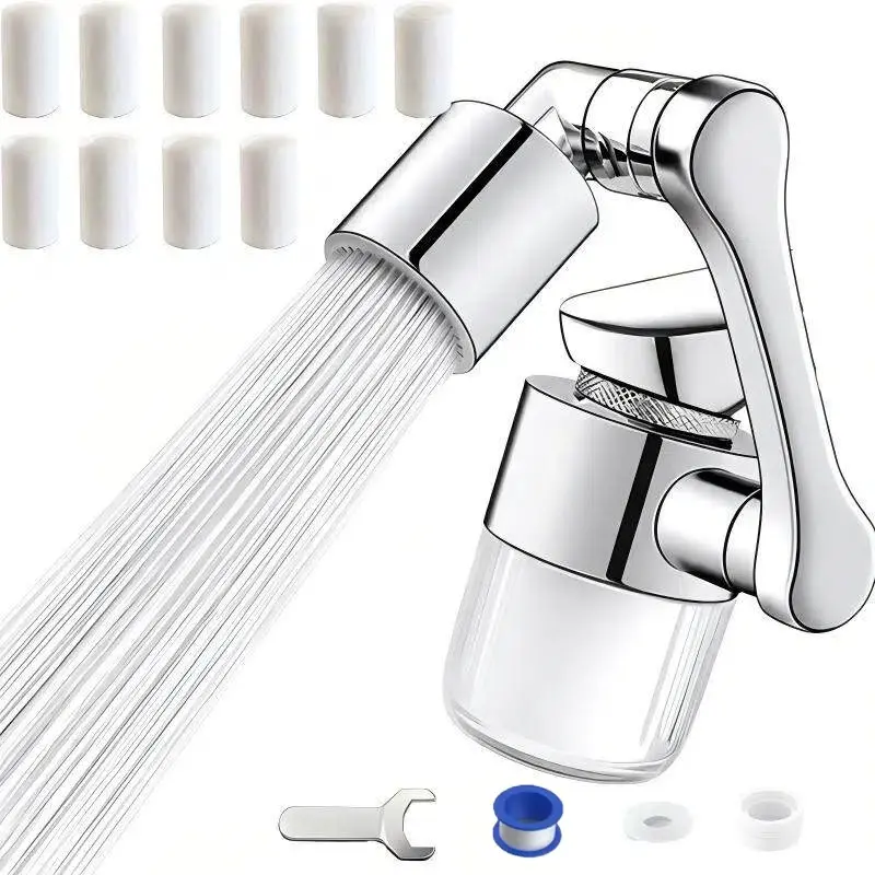 Multi-Angle Rotating Faucet Aerator Set, Includes 10 Filters, Splash-Proof Soft Bubbles, Transparent Filter Housing, Compatible with Kitchen, Bathroom, Laundry Faucets