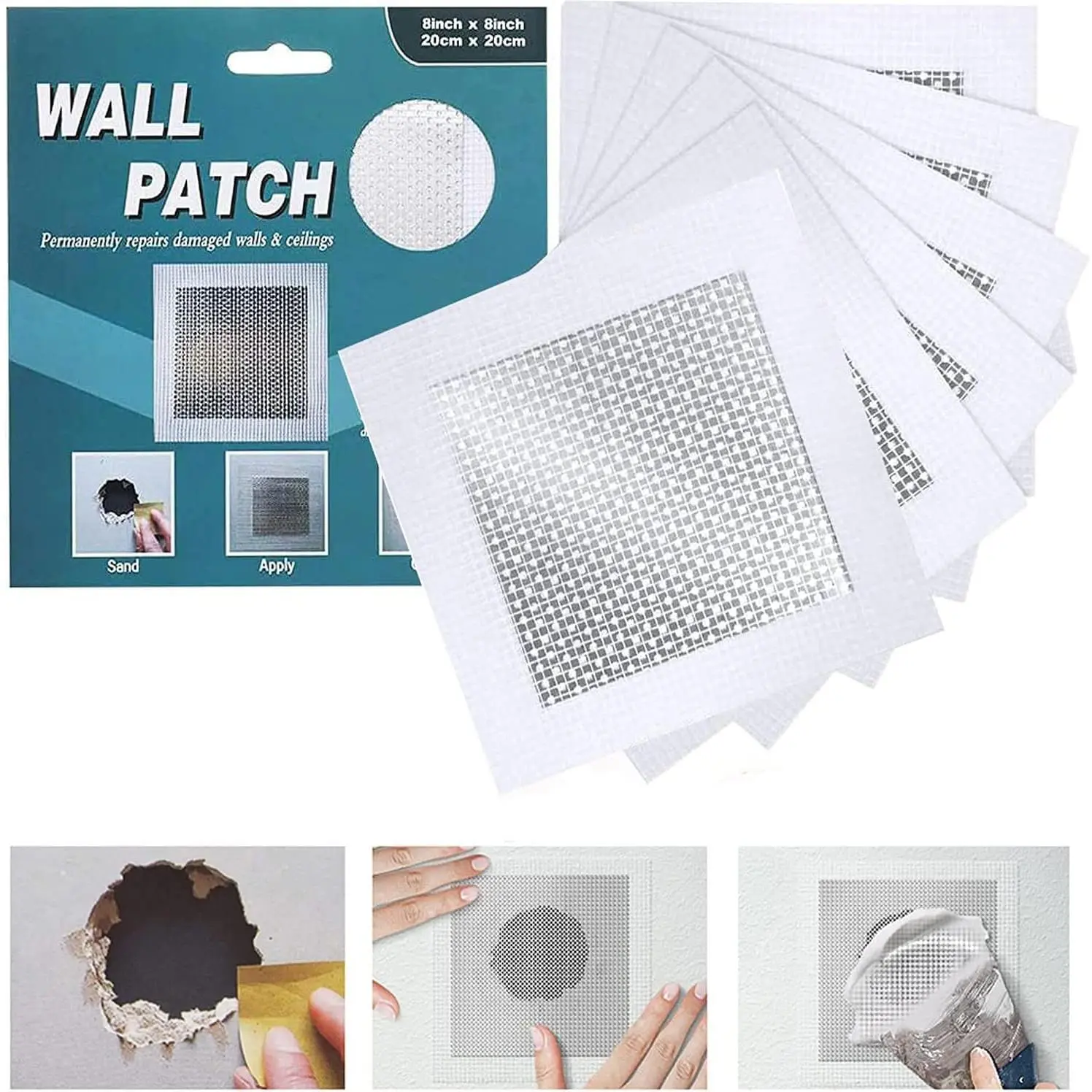 Drywall Repair Patch 4 Inch 6 Pack, Safe Mend Wall Repair Self Adhesive Fiberglass Wall Repair Patch Kit,  Metal Sheetrock Ceiling Dry Wall Patch (4"x 4")