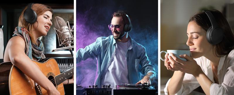 Mokata22 Bluetooth Headphones Over Ear, 90H Playtime, Bluetooth Wireless Headphones, 3 EQ Modes, Built-in HD Mic,  Electronic Headset OverEar comfort wearables Multi-Platform Gaming quiet immersive bass audifonos earpieces- play time Audio Black