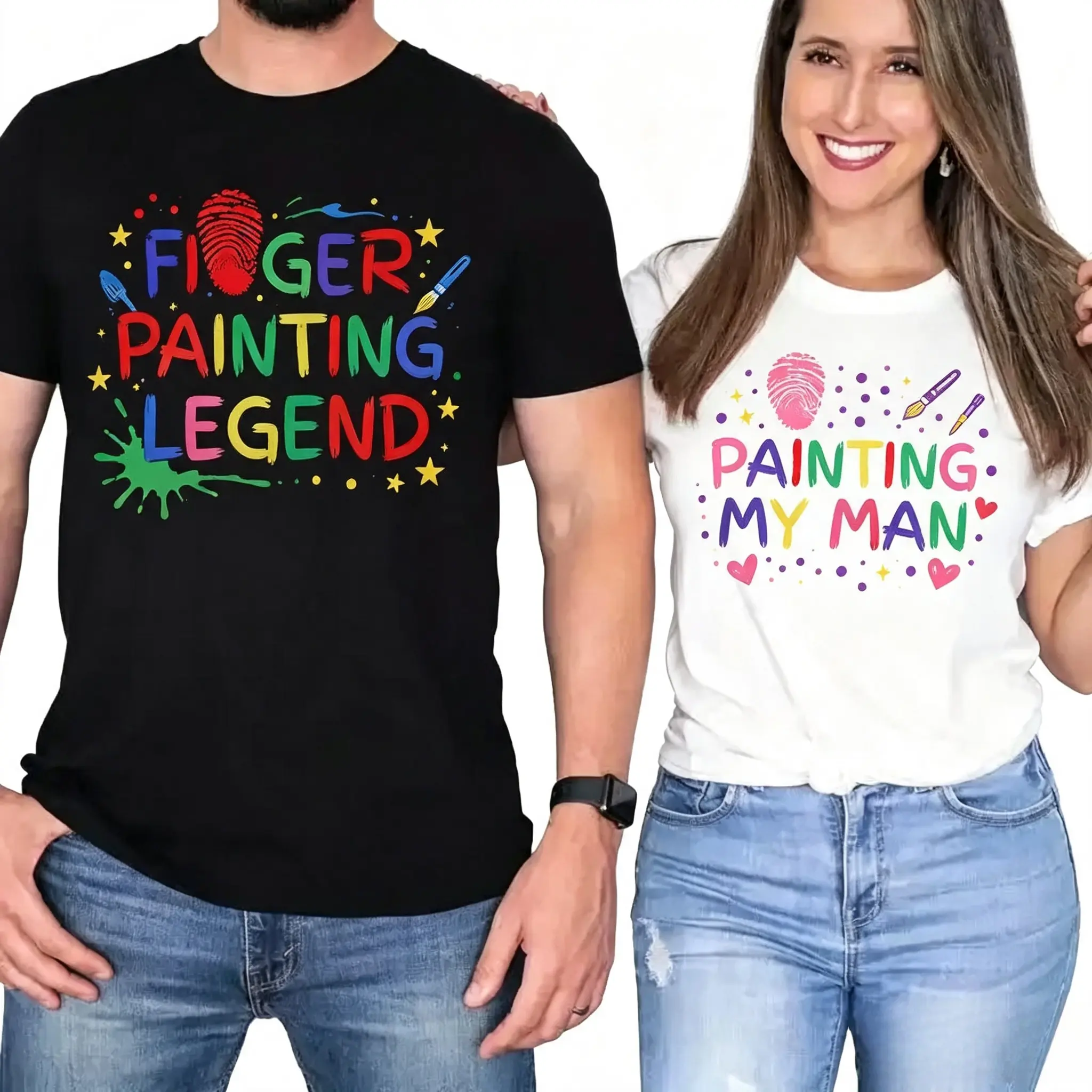 Funny Couples Matching Shirts, I Love To Finger Paint I'm Paint, Funny Husband Wife Shirts, Valentine Matching Couple Shirts, Matching Tees Cotton Womenswear