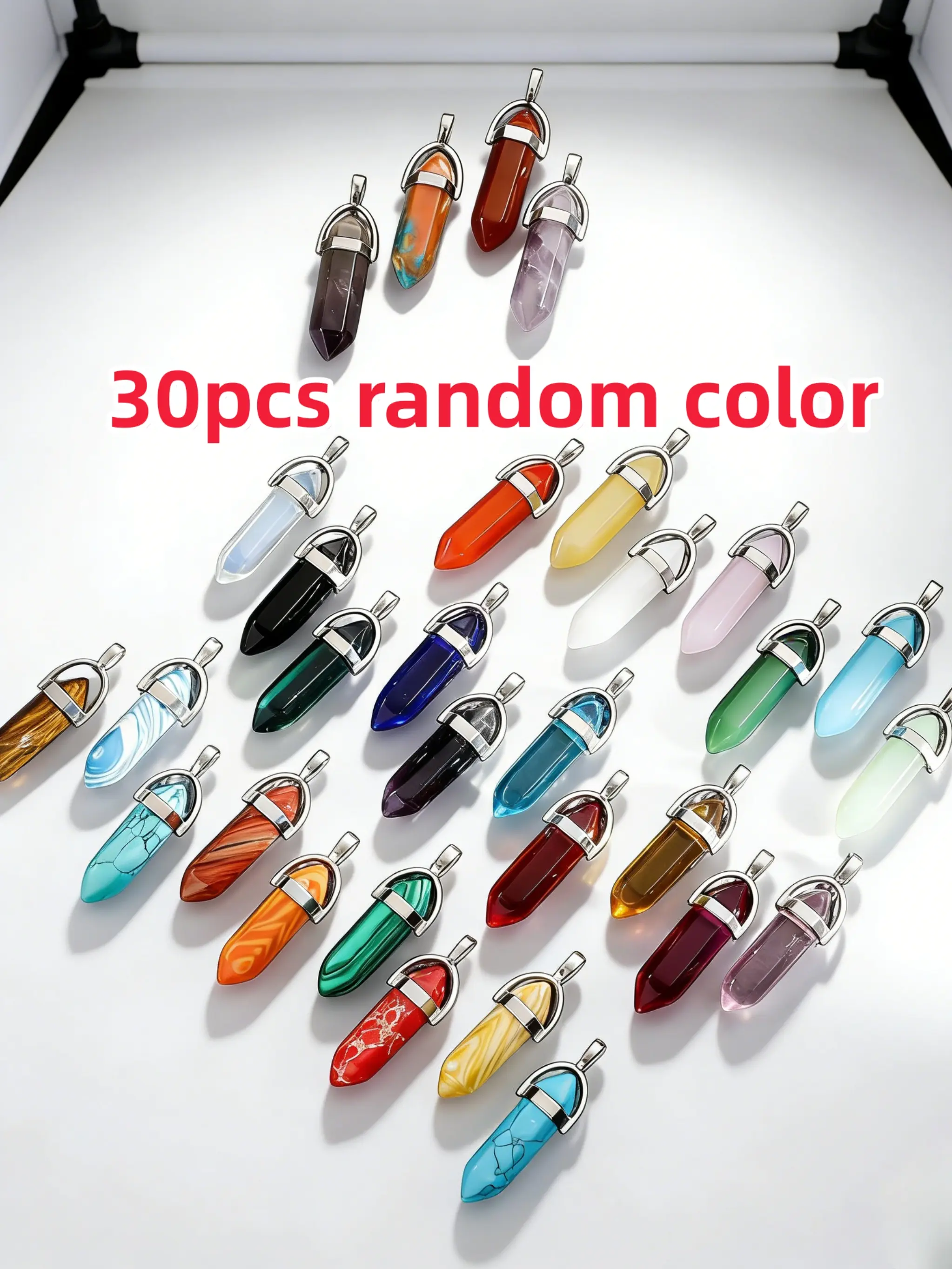 30pcs Random Multicolor Hexagonal Charms Beads, Chakra Meditation Bullet Beads, DIY Necklace Bracelet Keychain Accessories, Holiday Gifts