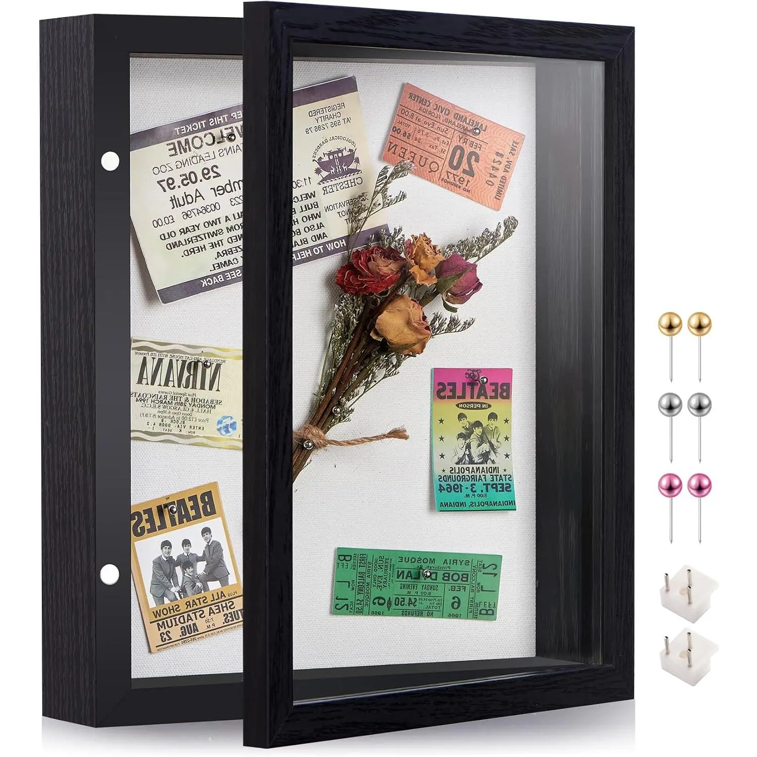 8x10 Black Deep Shadow Box Picture Frame with  Clear Glass | Shadow Box Display Case with Stand,Push Pins,and Linen .Display  Tabletop or Wall for Photo,Flower,,Wedding