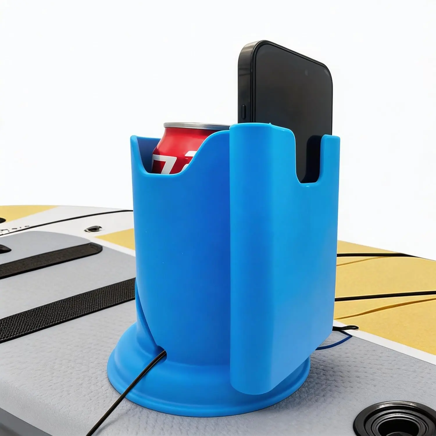 Unisex Plastic Composite Paddle Board Cup Holder - Universal for SUP Kayaking, Canoe, Surfboard, Includes Holder, No-Spill Elastic Mount with Anti-Flip Design (Blue)
