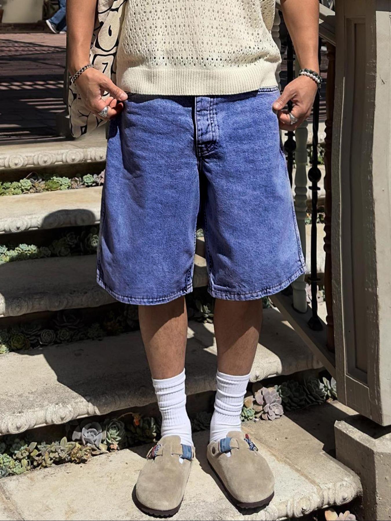 Men's Solid Color Plain Denim Fabric Shorts, Regular Fit Classic Casual Streetwear Comfy Fashion Basic Shorts for Daily Wear, Men's Bottoms Menswear for All Seasons Men's Solid Color Plain Denim Fabric Shorts, Regular Fit Classic Casual Streetwear Comfy Fashion Basic Shorts for Daily Wear, Men's Bottoms Menswear for All Seasons