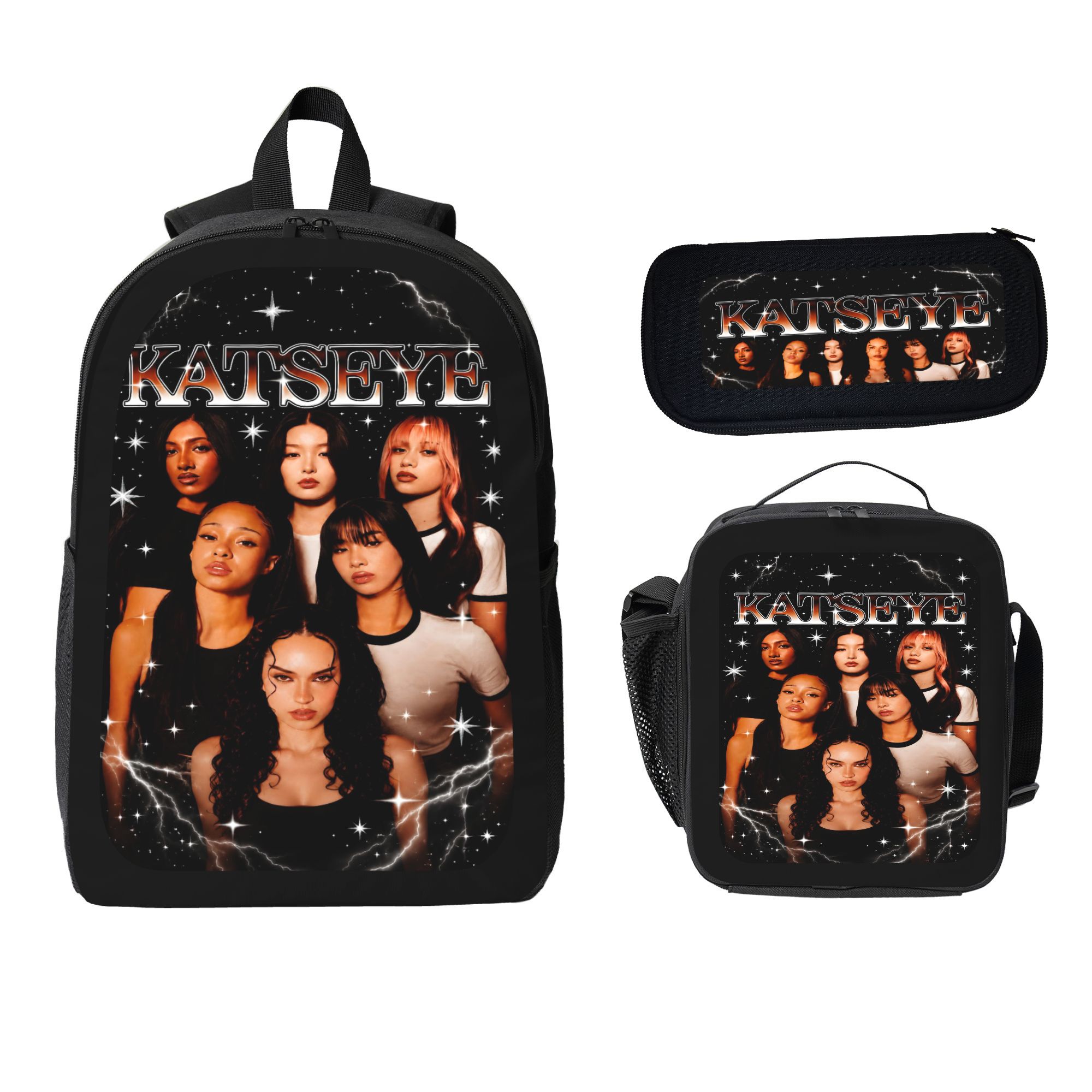 Teen Girls' 3-Piece Kawaii Pink Synthetic Backpack Set - Aesthetic Polyester School Bookbag with Zip Lunch Box, Zip Pencil Case, Adjustable Straps, Built-In Organizer, Lightweight Youth Daypack for College, Back to School Haul