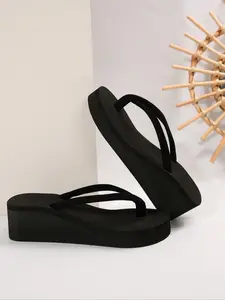 Women's Platform Flip Flops Solid Wedge Heel Thong Sandals Summer Casual Outdoor Beach Slip On Slippers