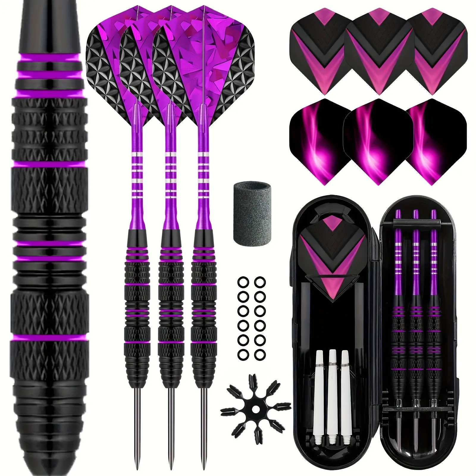 Professional Steel Tip Dart Set, Non-Slip Grip Barrel, Complete Accessories with Storage Box, Three Colors Available, Indoor Competitive Darts