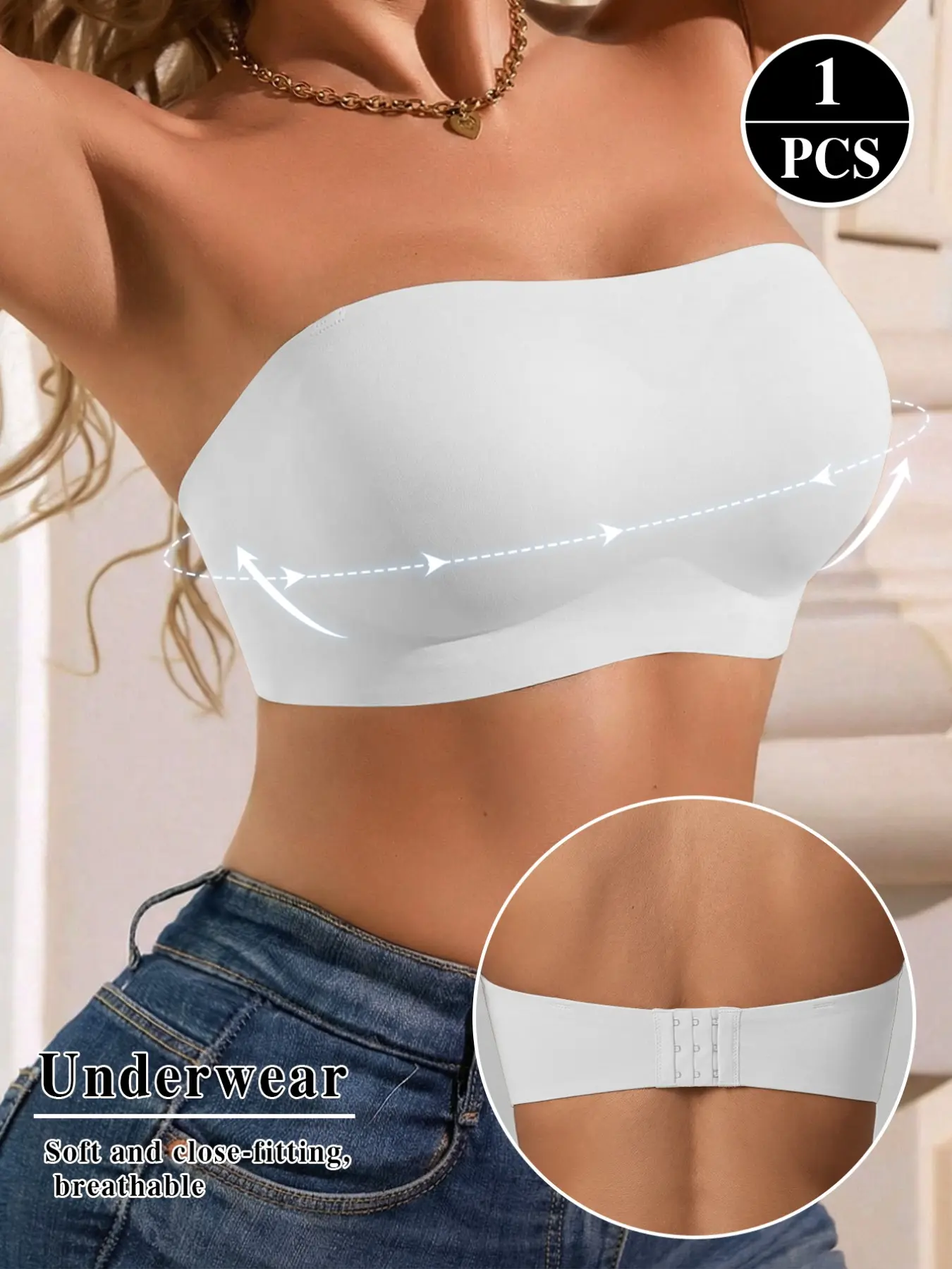 Women's Strapless Bra with Transparent Straps, Seamless Jelly Gel Underwire-Free Elegant Lingerie, Comfortable Smooth All-Seasons Wear Underwear