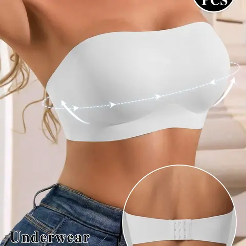 Women's Strapless Full Coverage Bra with Transparent Straps, Seamless Jelly Gel Underwire-Free Elegant Lingerie, Comfortable Smooth All-Seasons Wear Underwear