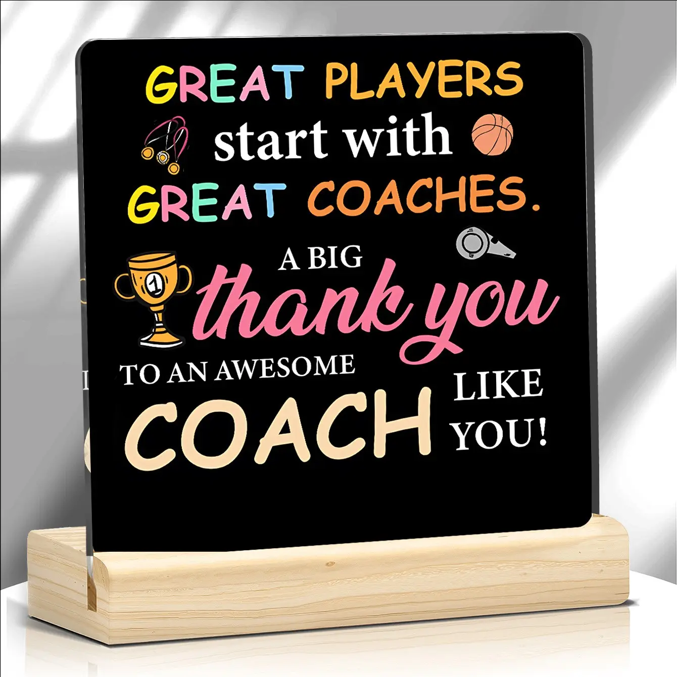 Colorful Basketball Whistle Trophy Acrylic Desk Decor, Thank You Coach Sign, End of Season Gift for Basketball Team Coaches