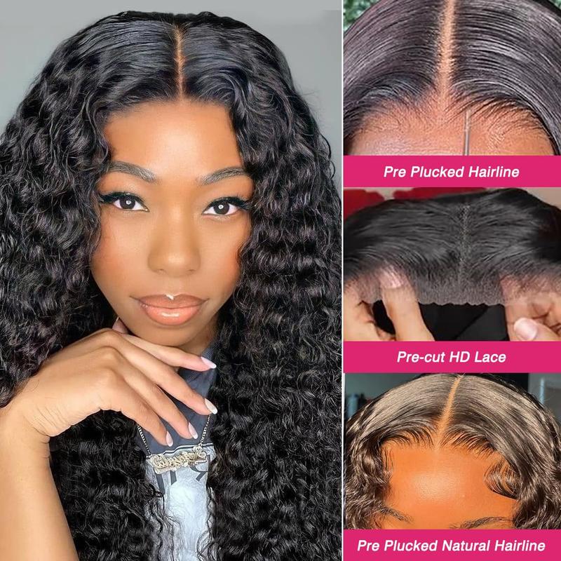 Bling Hair Wigs Deep Wave Glueless Ready to Wear 6x4 5x5 7x5 9x6 Lace Closure Wigs Human Hair Curly Water Wave Pre Cut Transparent Lace Wig For Women Pre Plucked Natural Hairline TikTokShopHolidayHaul
