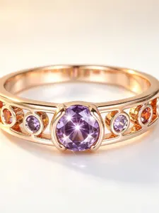 Shimmering Hollow Synthetic Colorful Diamond Ring, Birthstone Ring for Engagement, Wedding, Anniversary, Graduation, All Seasons