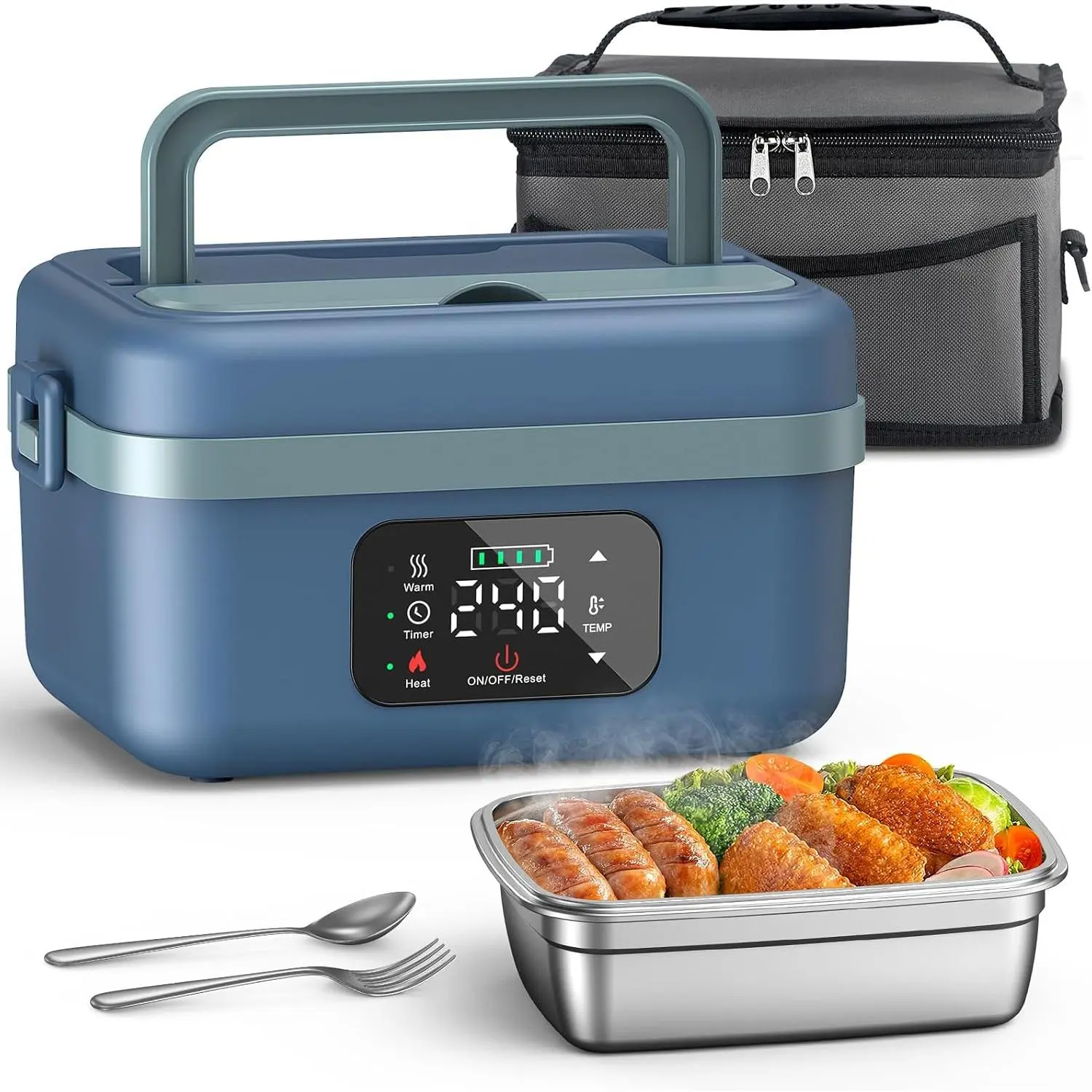 VASC Heated Lunch Box for Adults with 4.3-Cup Steel Container | 16000mAh rechargeable  provides cordless heating for warm meals at work, , offices, and outdoor jobs