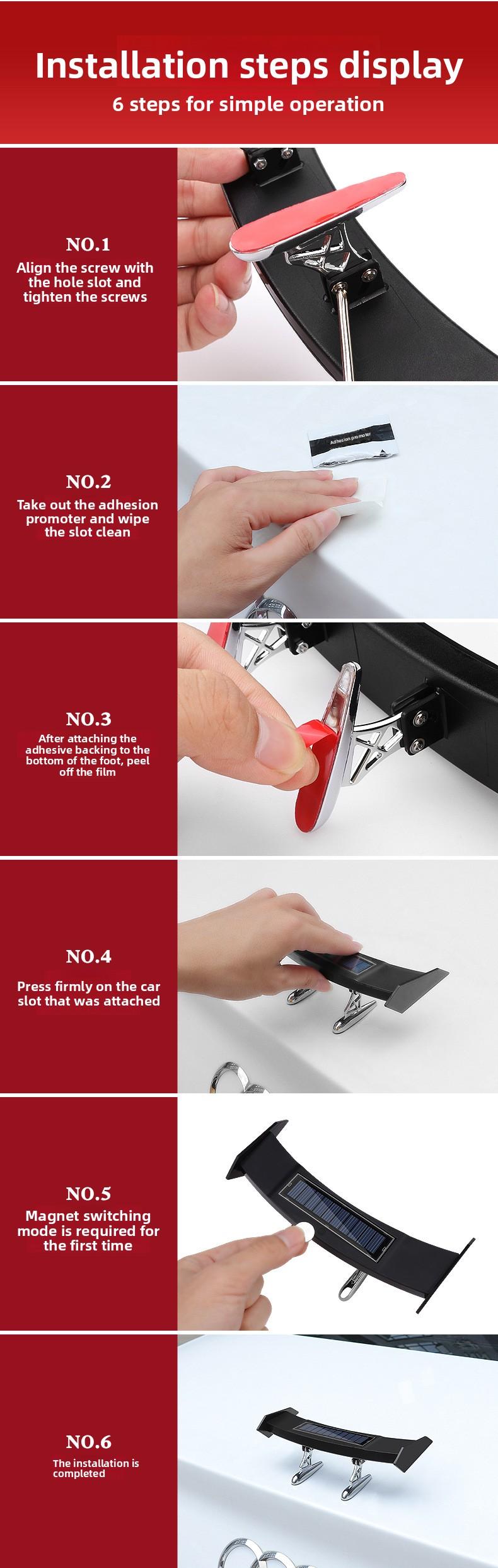 Solar LED Roof Light, Flowing Glow Tail Wing Warning Light for Car SUV Truck, No Wiring Easy Install, Night Driving Safety Beacon, Universal Fit Anti-Collision Accessory, IP67 Waterproof