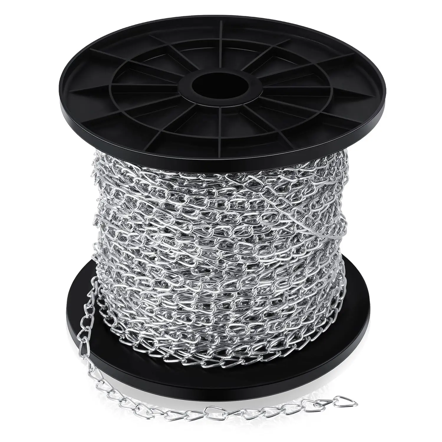 50 ft Galvanized Steel Hanging Jack Chain Silver Metal Link Chain Roll Spool for Light Fixture, Bird Feeders, Overhead Lights, Artworks, Flowerpots(1.3mm)