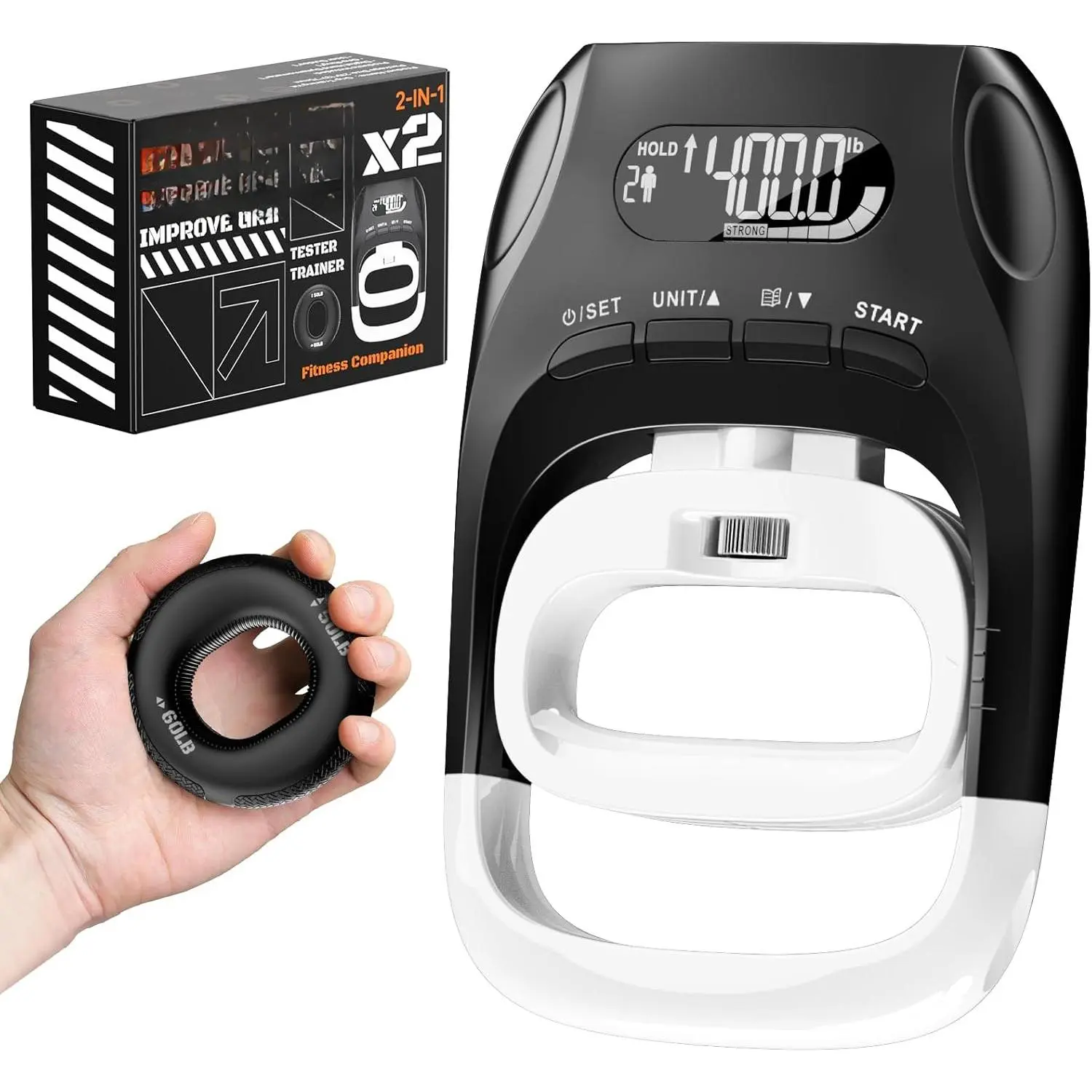 Grip Strength Tester & Trainer 2-in-1 Combo Set-Digital Hand Dynamometer with LCD Display, Max 400lb/180kg Capacity, Resistance Ring with Ergonomic Design  Sports, Gym, Home & Rehab