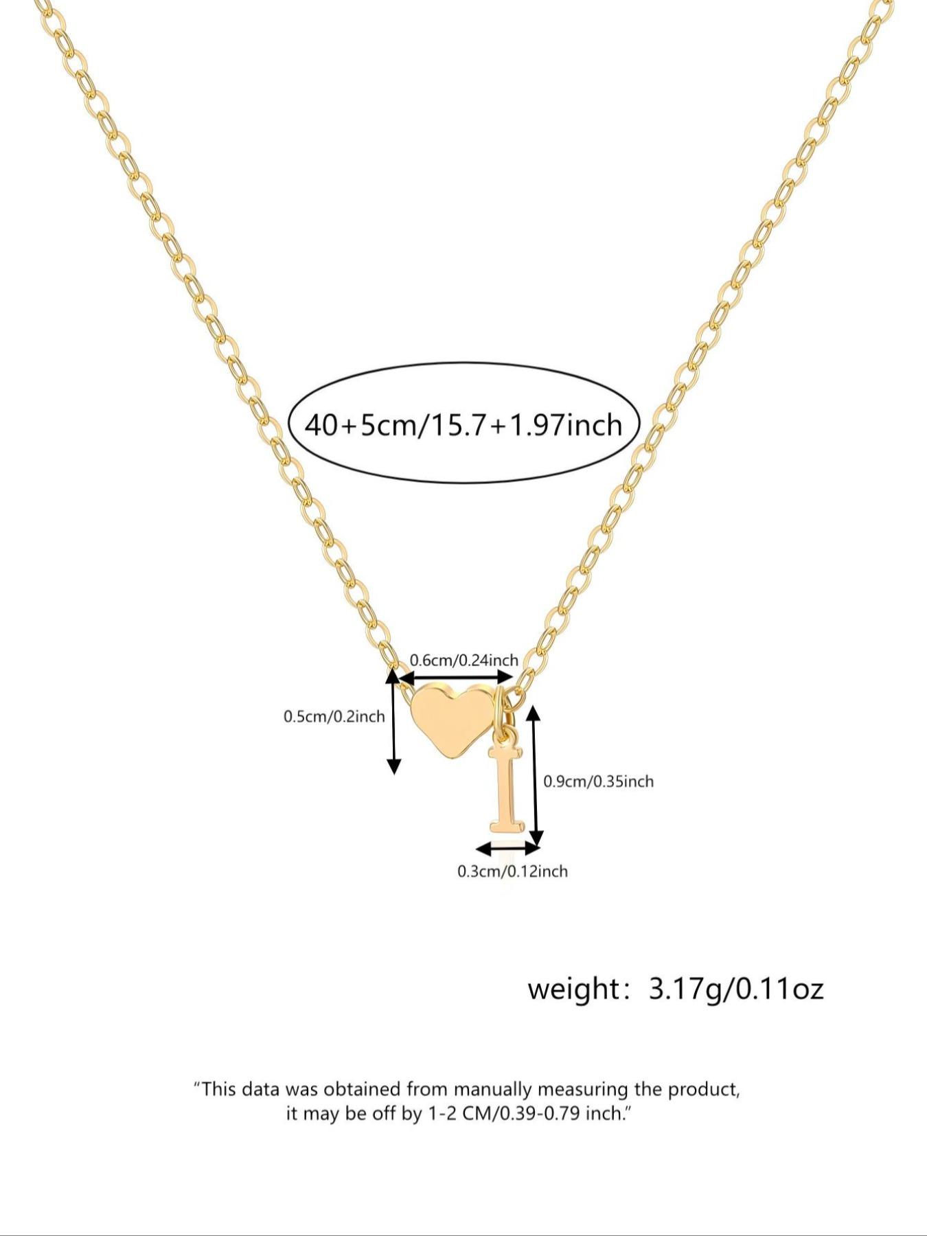 Classic Heart-Shaped Letter Name Engraved Pendant Necklace, Personalized Initial A-Z Fashion Love Necklace for Her