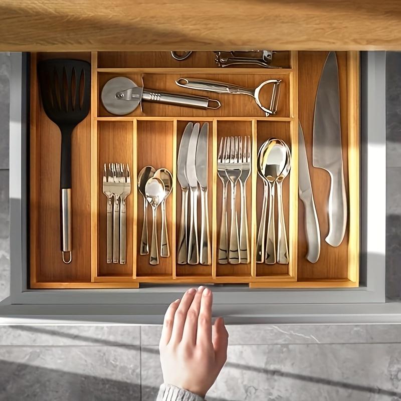 A Wooden Storage Box for Utensils, Including a Knife, Fork, Chopsticks, And Spoon, Designed As a Built-In Drawer for a Japanese-Style Kitchen Cabinet