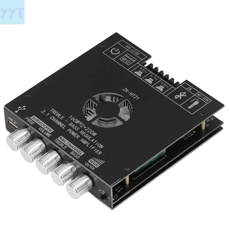 YYT1 BT Amplifier Board 160W*2+220W Subwoofer 2.1 Channel Audio Receiver Power Amplifier Module with Treble and Bass Control Speakers Stereo Subwoofer Amplifier