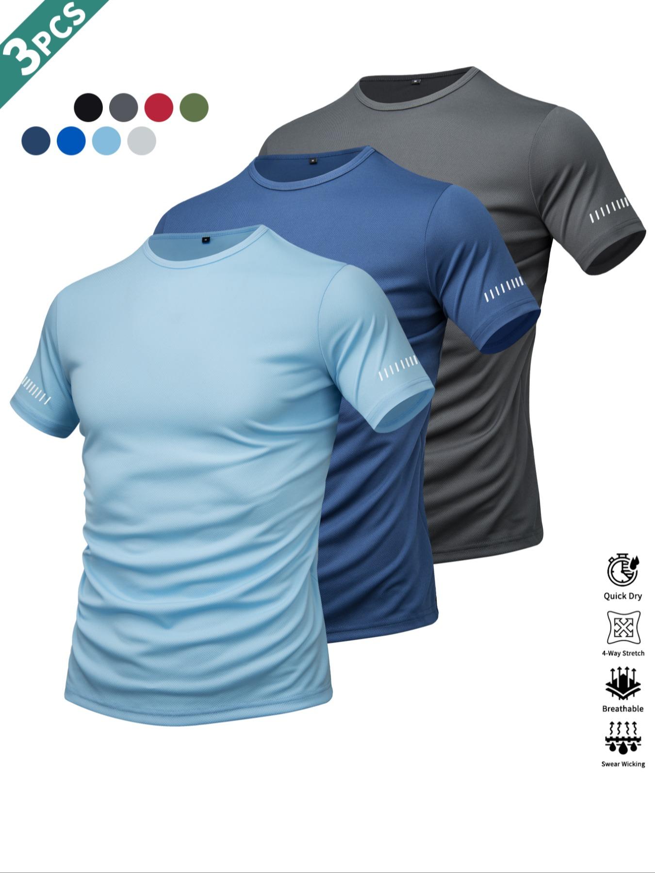 Men's Short Sleeve Sports Tee, Breathable Quick Drying Round Neck T-shirt, Casual Sporty Top for Gym Workout Running Cycling Fishing Activewear