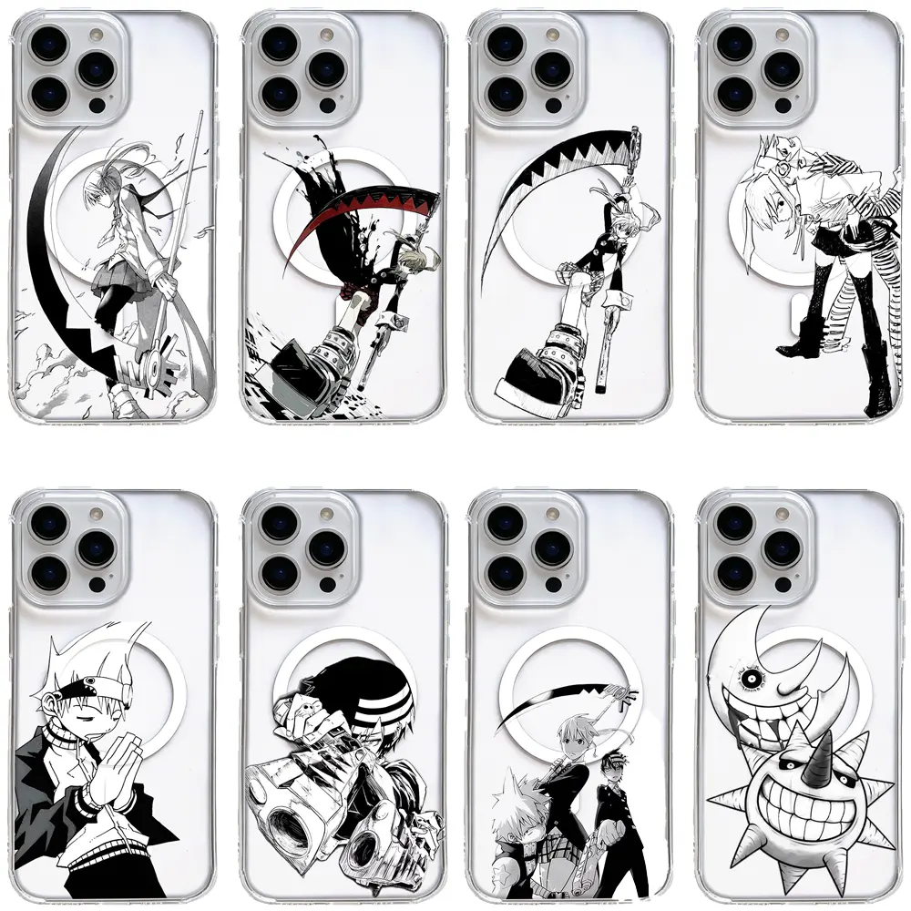 Popular Hot Anime Soul Eater Manga Line Art MagSafe Shockproof Phone Case for iPhone 17/16/15/14/13/12/11 Pro Max/Pro/Plus & Samsung S23/S24/S25/S26 Ultra/Plus Great Gift for Retro Shonen Anime Fans, Protection, Casing