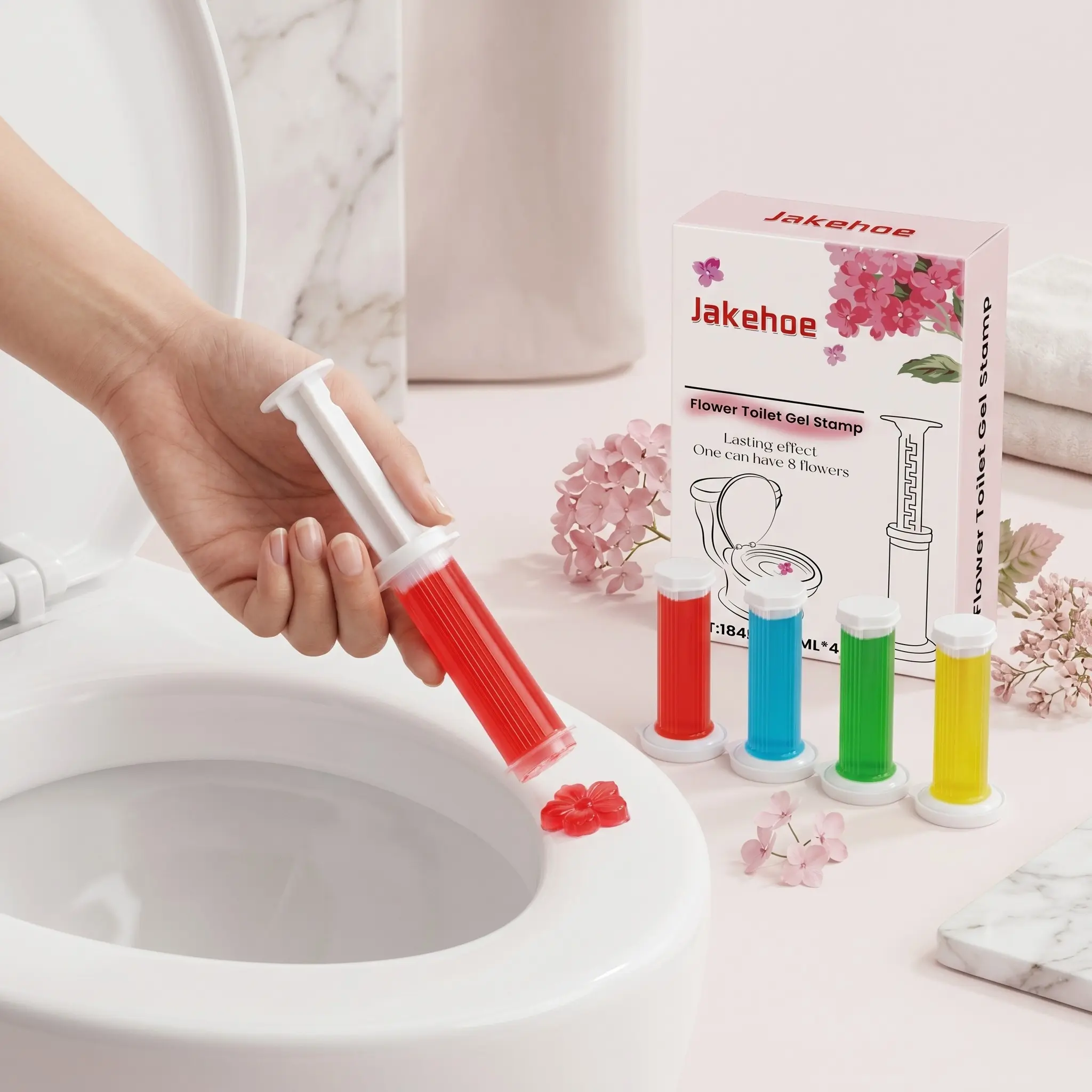 Jakehoe Toilet Gel Deodorizer Flower, Fresh Scent, Gentle Non-Irritating, Easy to Stick, Bathroom Odor Eliminator, Convenient and Practical
