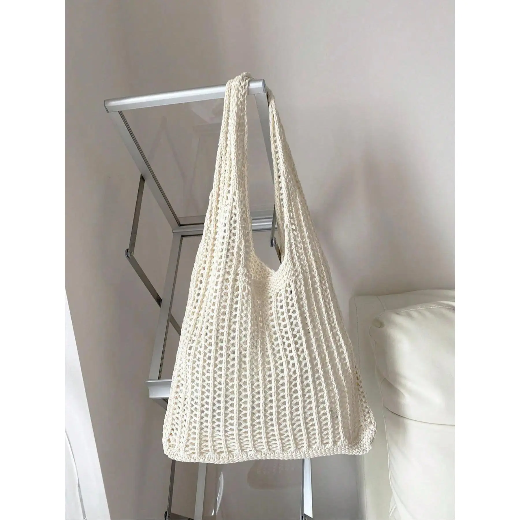 Summer Simple Crochet Handbag Shoulder Bag, Lightweight Vintage Knitted Large Capacity Hollow Design, Casual Beach School Bag, Casual Handbags, Beach Bags, Beach Tote