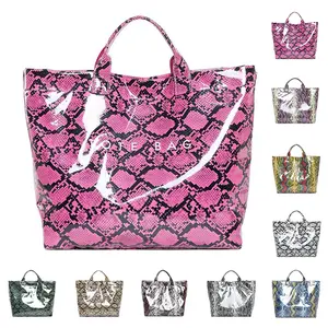 PVC Tote Bag for Women Snake Skin Print Purse Clear Plastic Tote Bag Large Kraft Paper Handbag