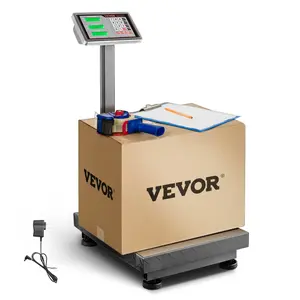 VEVOR Digital Computing Platform Floor Scale, 660 lbs Load, 0.1 lbs / 50 g Accuracy, LB/KG Switch, Tare & Price Calculator, Stainless Steel HD Display, 20 x 16 x 2 in, Power Adapter, FCC Listed for Boxes, Markets