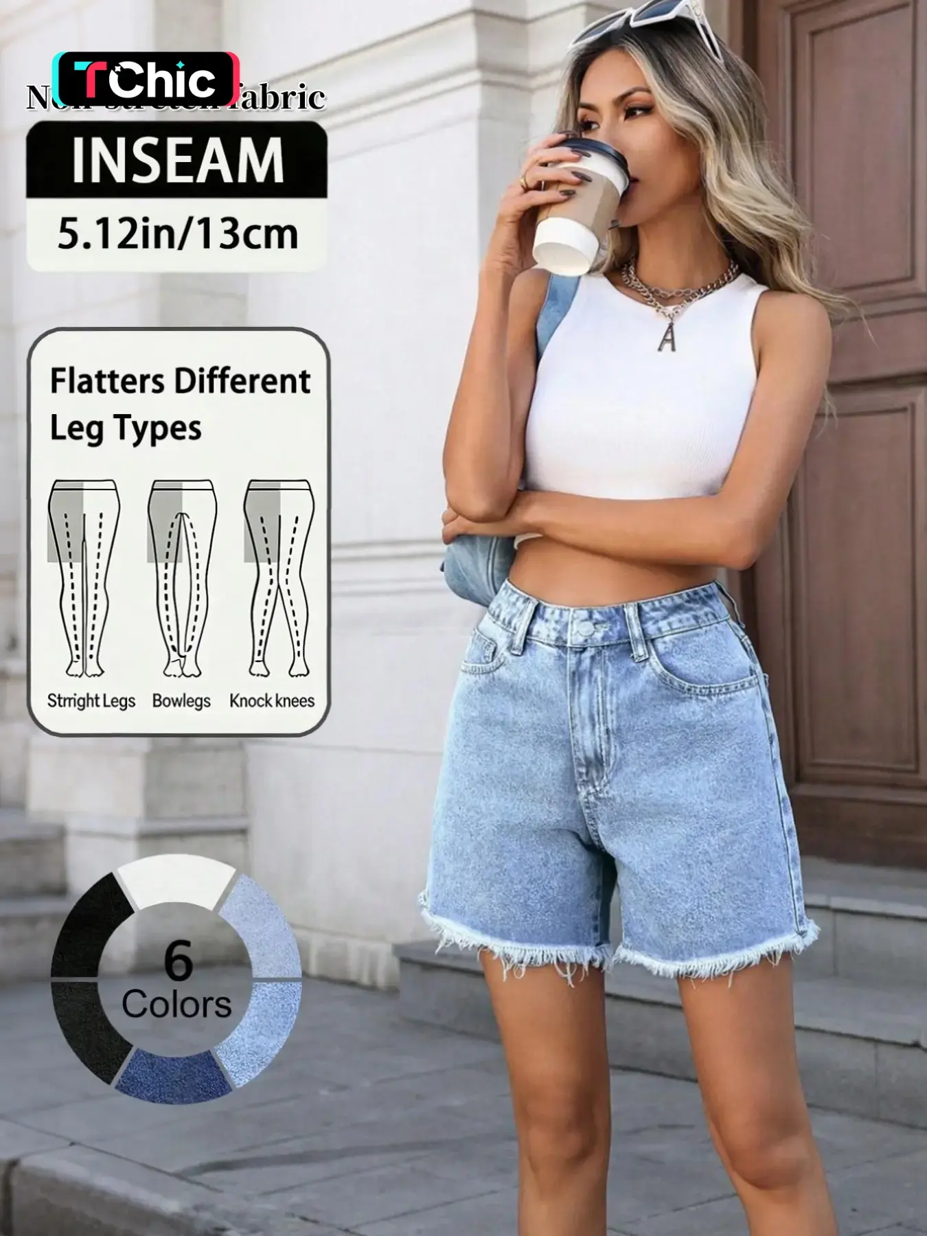 Elegant Women's High Waist A-Line Frayed Casual Denim Fabric Shorts, Loose Fit and Flattering Design, Versatile Boho Style for Summer Fashion