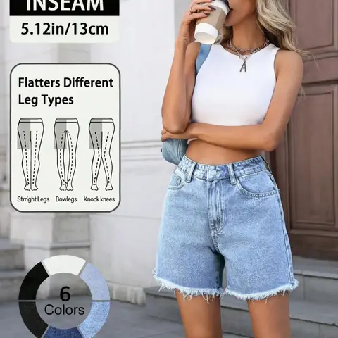 Elegant Women's High Waist A-Line Frayed Casual Denim Jeans Shorts, Loose Fit and Flattering Design, Versatile Boho Style for Summer Fashion