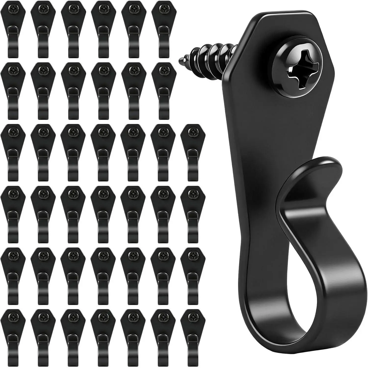 40 Pack String Light Hanger Hooks, Stainless Steel Light Clips Black, Outdoor Screw Hooks Rope Light Clips for Hanging Christmas Light, Plants, Party Light Wire and Led Fairy Led Light Clips