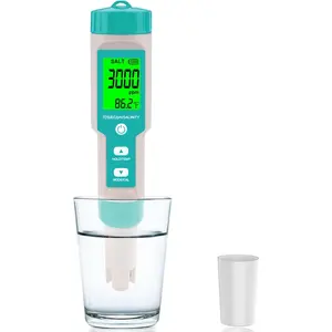 5 in 1 Digital Salinity Tester for Saltwater Aquarium Pool, Tests Salinity PH TDS EC Temperature, Accurate Multi-functional Water Quality Meter, Green