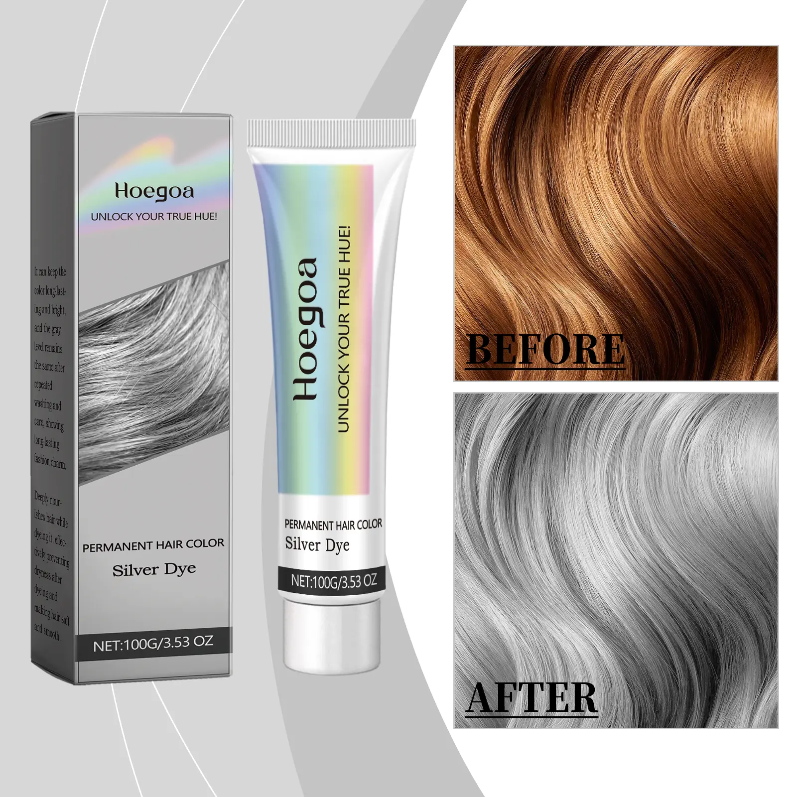 Infused Silver Hair Color Cream - Gentle Nourishing Styling Formula for Trendy Shades, At-Home DIY Hair-Dye Cosmetic Haircare Product