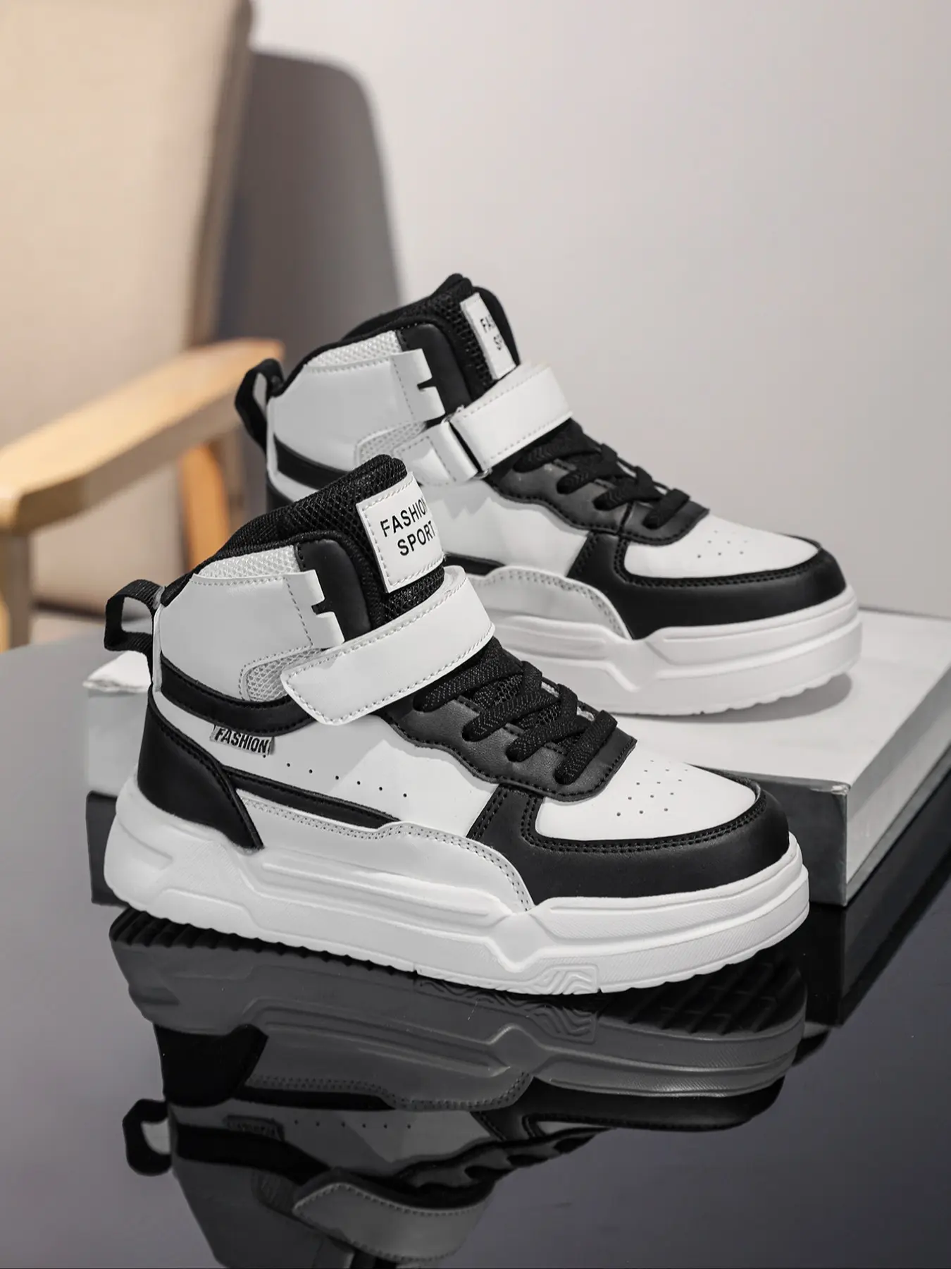 Unisex High-Top Sneakers, Comfortable Shock-Absorbing Design, Fashionable Velcro Closure, Skate Shoes Perfect for Kids Skateboarding & School Wear